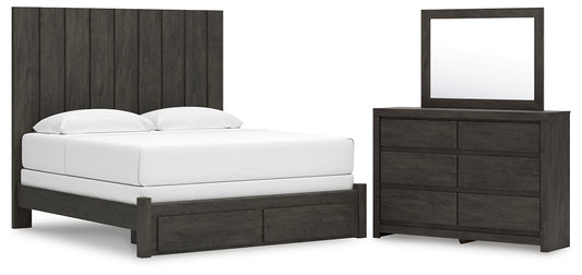 Fraluna King Panel Storage Bed with Mirrored Dresser