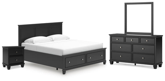 Lanolee King Panel Storage Bed, Dresser, Mirror and Nightstand