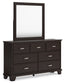 Covetown California King Panel Bed with Mirrored Dresser, Chest and Nightstand