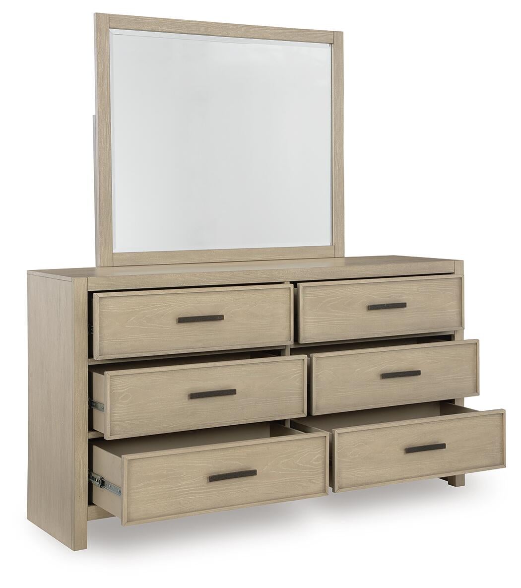 Calmoro Queen Bookcase Bed with Mirrored Dresser