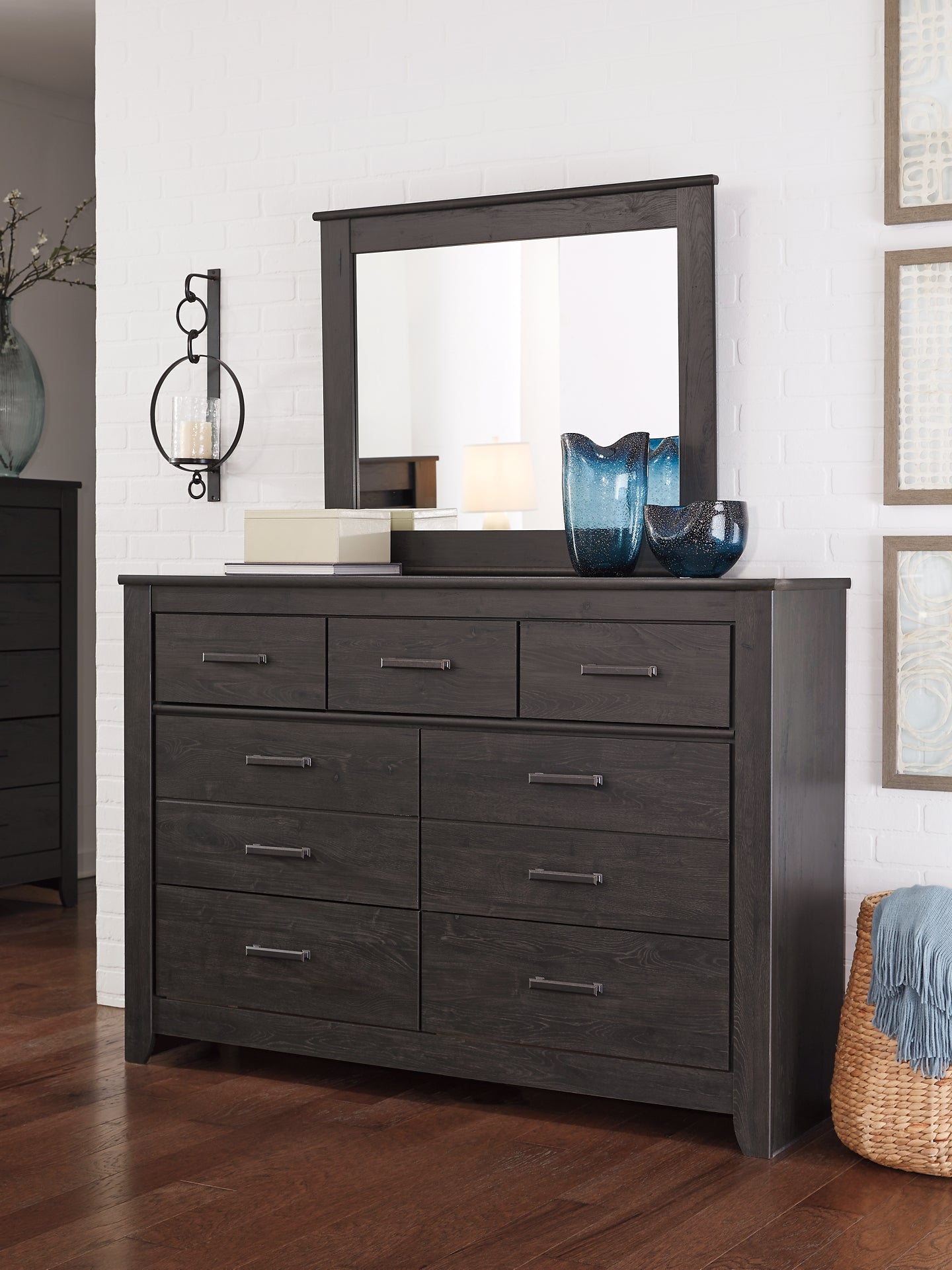 Brinxton Full Panel Bed with Mirrored Dresser, Chest and 2 Nightstands