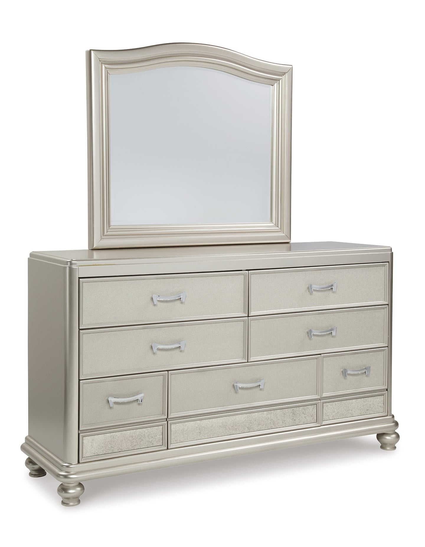 Coralayne California King Upholstered Bed with Mirrored Dresser and Chest